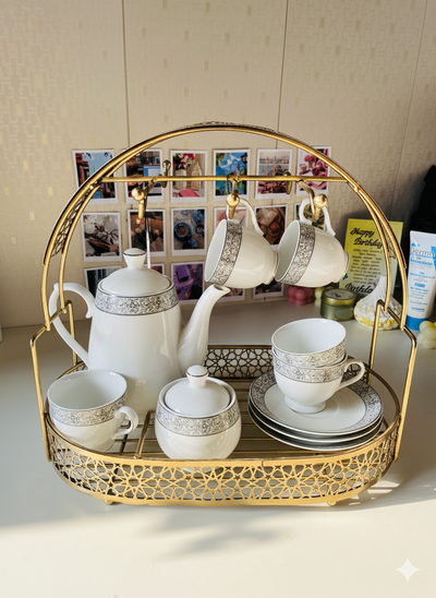 Elegant Gold Wire Tea Set Organizer Rack