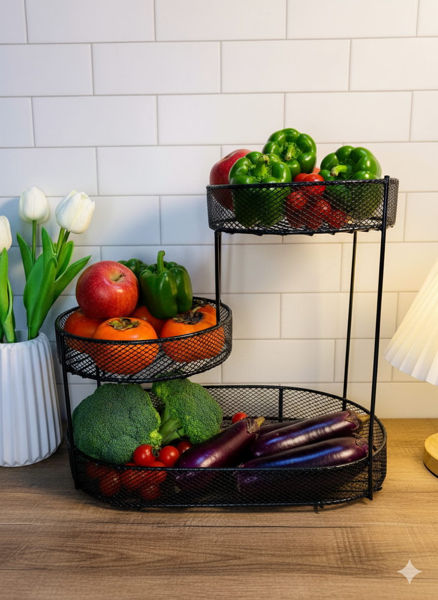 Multi-Tier Metal Fruit Basket - Large, Luxury Design