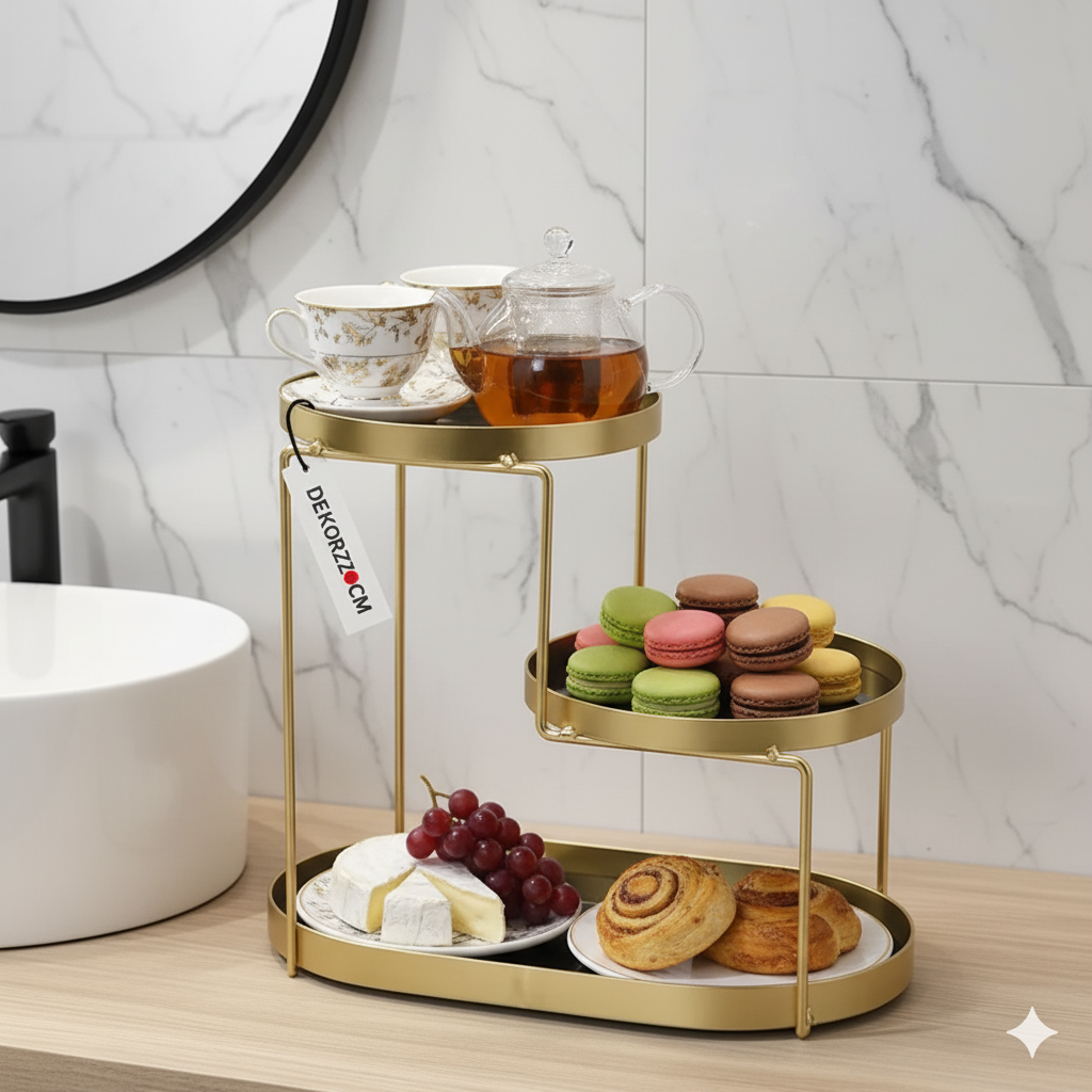 3-Tier Golden Vanity Organizer & Serving Tray