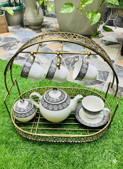 Elegant Gold Wire Tea Set Organizer Rack