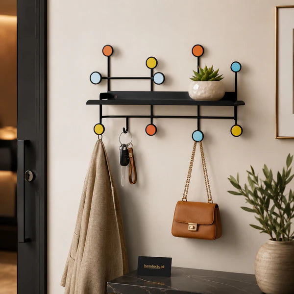 Wall Mounted Coat Rack with Shelf & Hooks