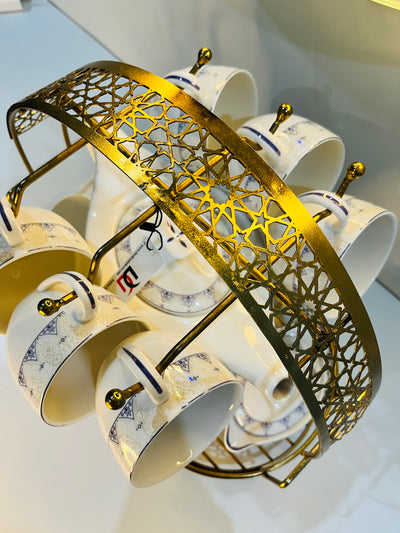 Elegant Gold Wire Tea Set Organizer Rack