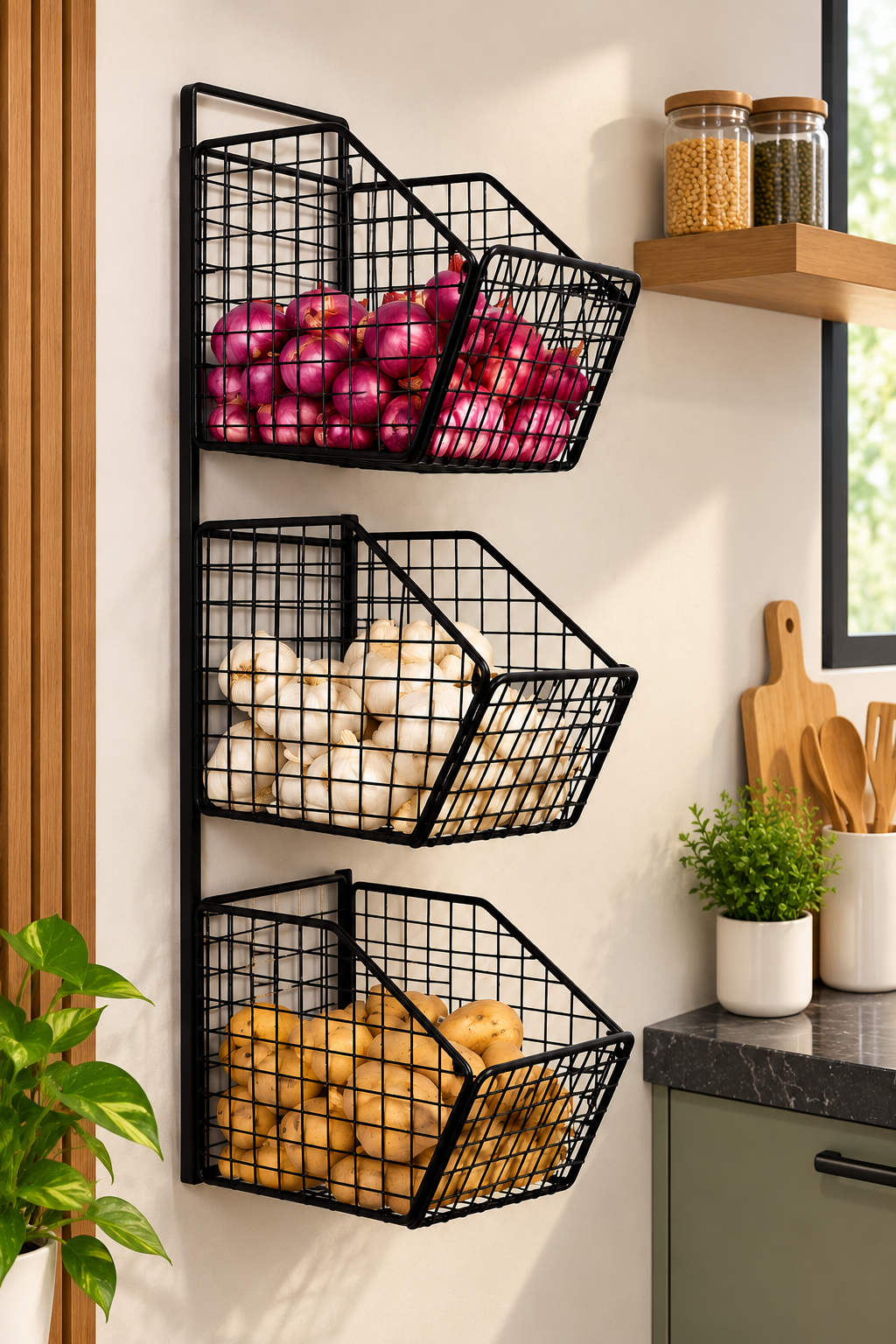 3-Tier Wall-Mounted Vegetable Storage Basket