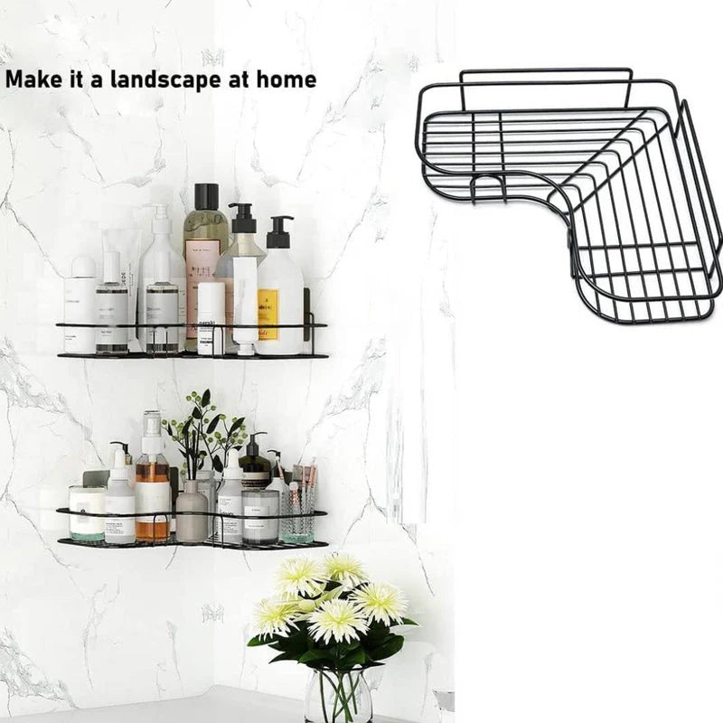 3-in-1 Black Metal Organizer Set – Bathroom Shelf, Over-the-Door Hook, & Lid Rack