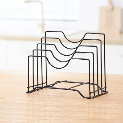 Metal Pot Lid Organizer Rack – Kitchen Countertop & Cabinet Storage Holder