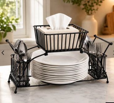 2 Tier Metal Dish Drying Rack with Cutlery Holder & Bowl Basket