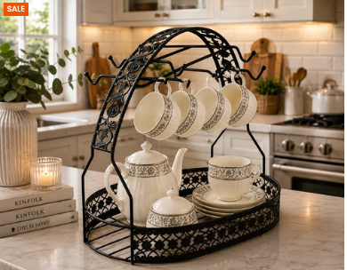 Metal Tea Cup & Organizer Rack – Stand Only (Crockery Not Included) | Buy 1 Get 1 Free