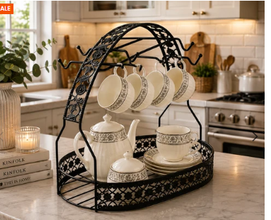 Metal Tea Cup & Organizer Rack – Stand Only (Crockery Not Included) | Buy 1 Get 1 Free