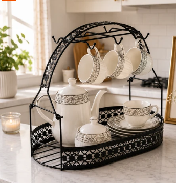 Metal Tea Cup & Organizer Rack – Stand Only (Crockery Not Included) | Buy 1 Get 1 Free