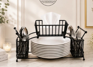 2 Tier Metal Dish Drying Rack with Cutlery Holder & Bowl Basket