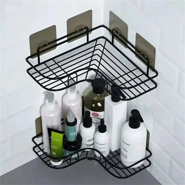 Triangular bathroom shelf for mounting on the wall
