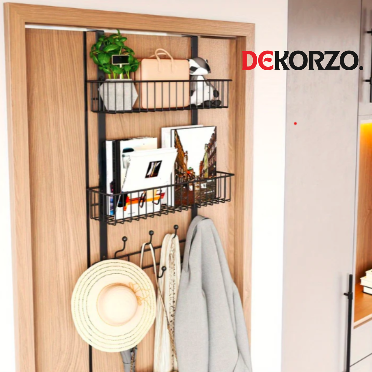 Door Hanger Door Storage with 2 Baskets,Over The Door Towel Rack