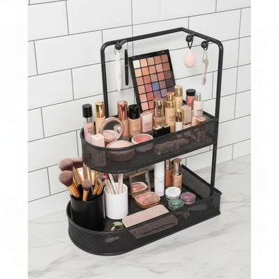 Mesh Vanity Organizer with Integrated Hooks