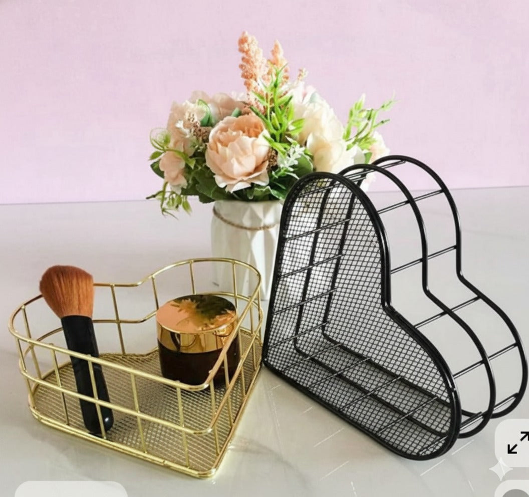 Heart-Shaped Gold Metal Storage Organizer Basket
