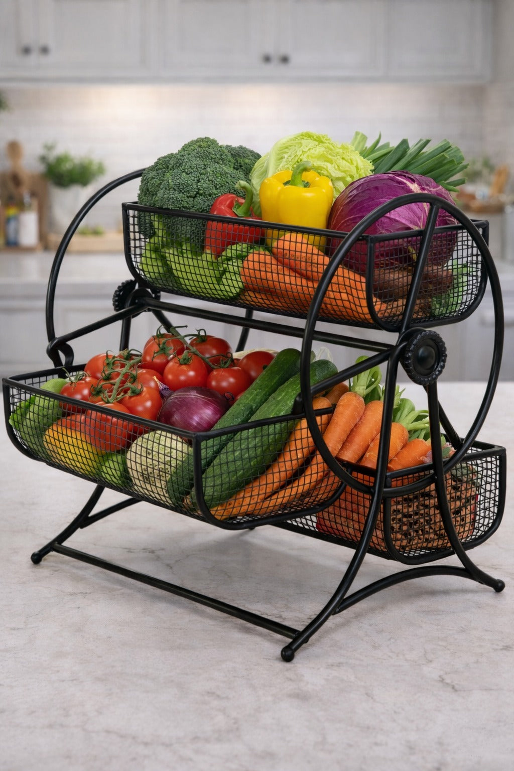 Wheel-Design Metal Fruit & Vegetable Basket