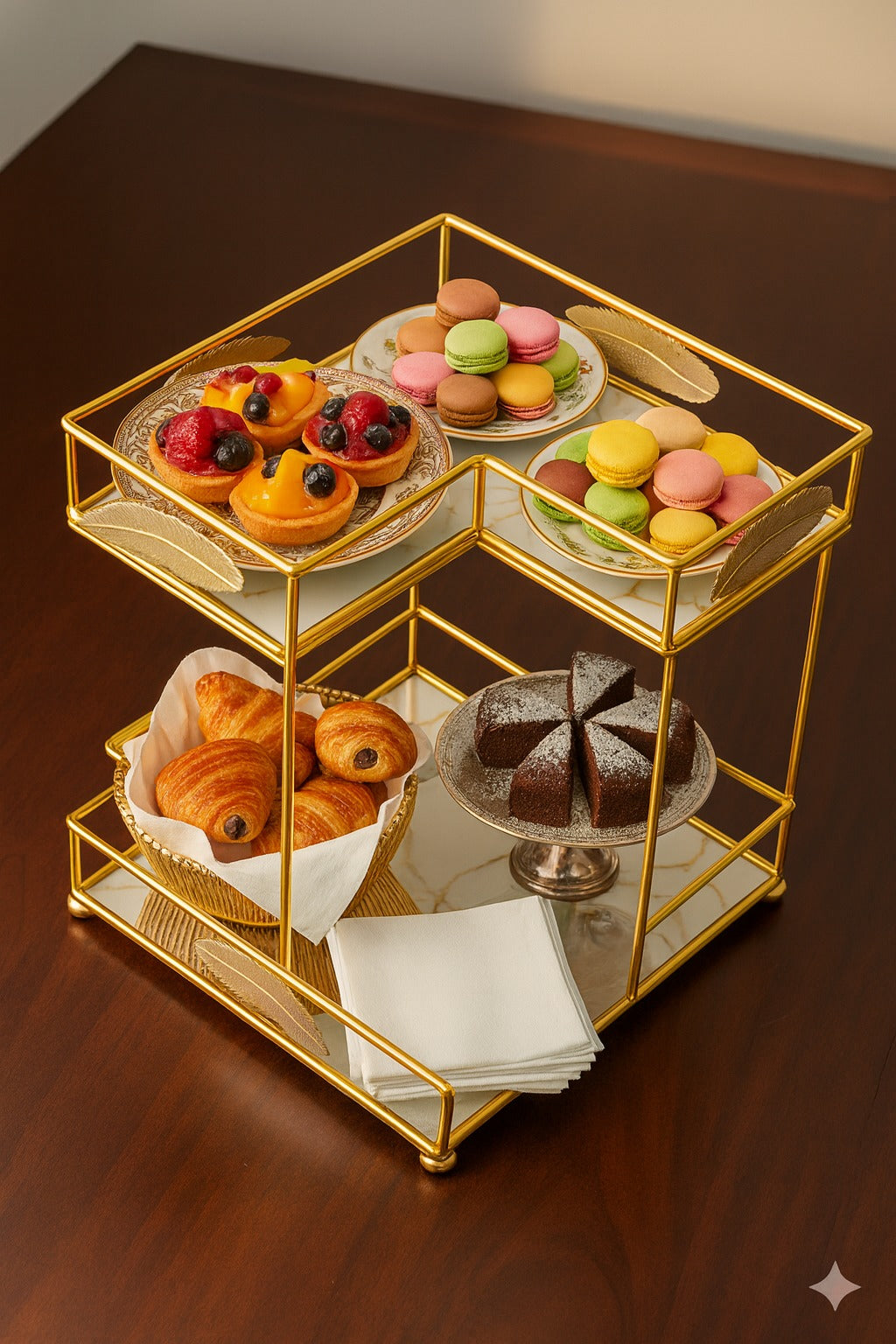 Gold Metal 2-Tier Decorative Tray / Makeup Organizer