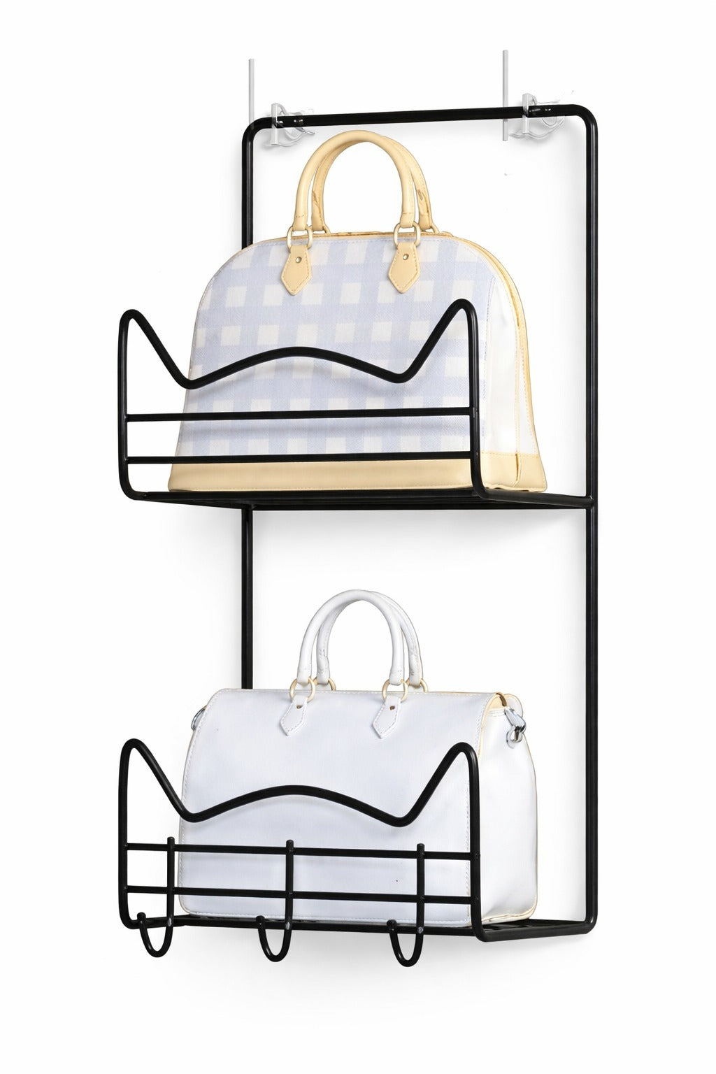 Wall-Mounted Handbag Organizer Rack with Key Hooks
