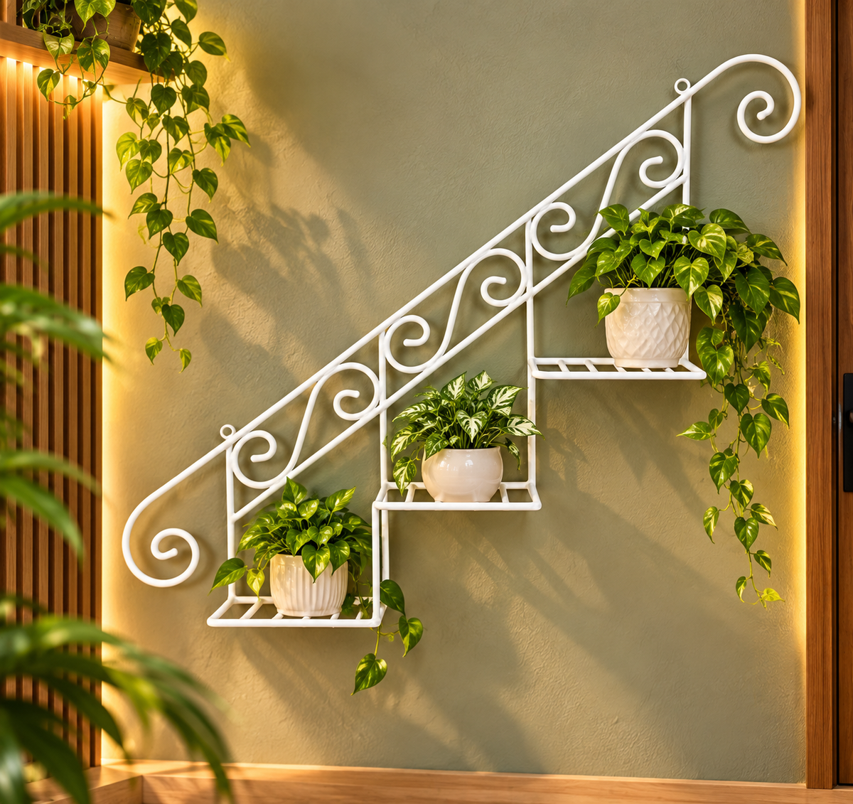 White Staircase Wall Mounted Plant Stand | 3-Tier Decorative Plant Holder