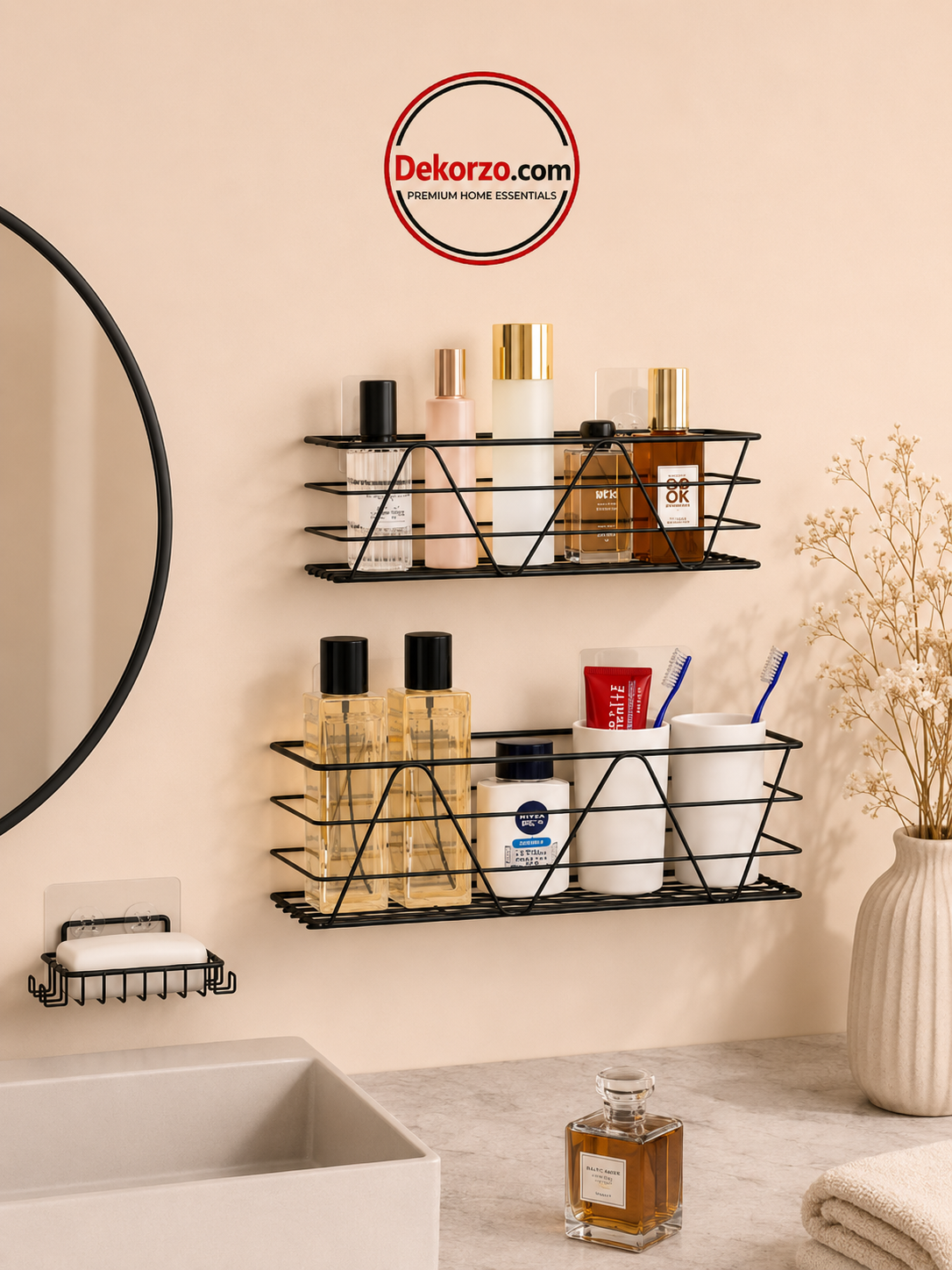 Bathroom Shelves 3-Pack Basket with Soap Dish Holder