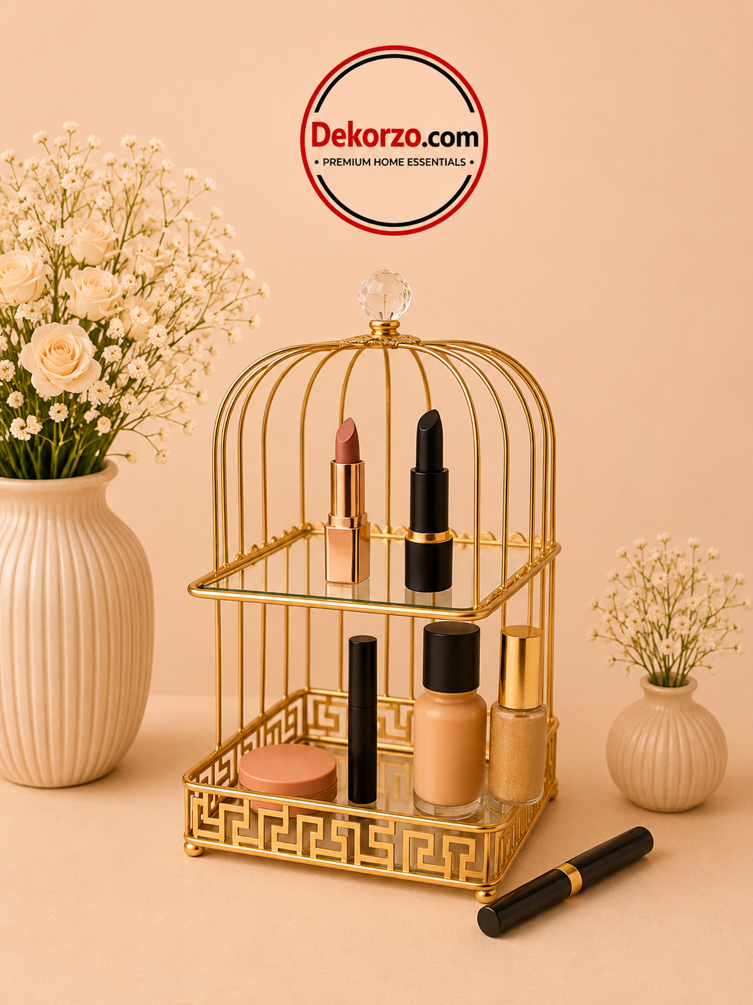Luxury Golden Birdcage Makeup Organizer
