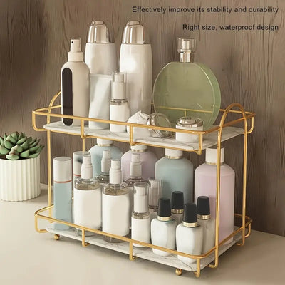 2-Tier Golden Organizer - Space-Saving Bathroom Shelf for Perfume & Cosmetics