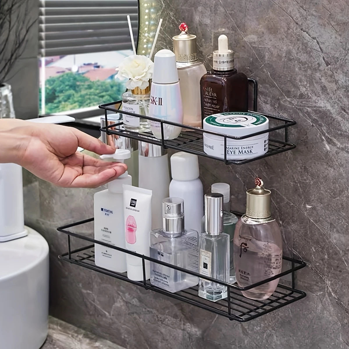 Bathroom Shelf, Bathroom Wall-mounted Square Storage Rack, Toilet Cosmetic Rack