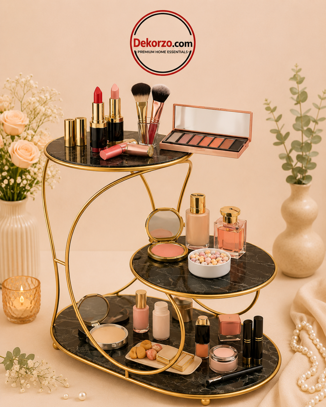 3-Tier Gold Makeup Organizer