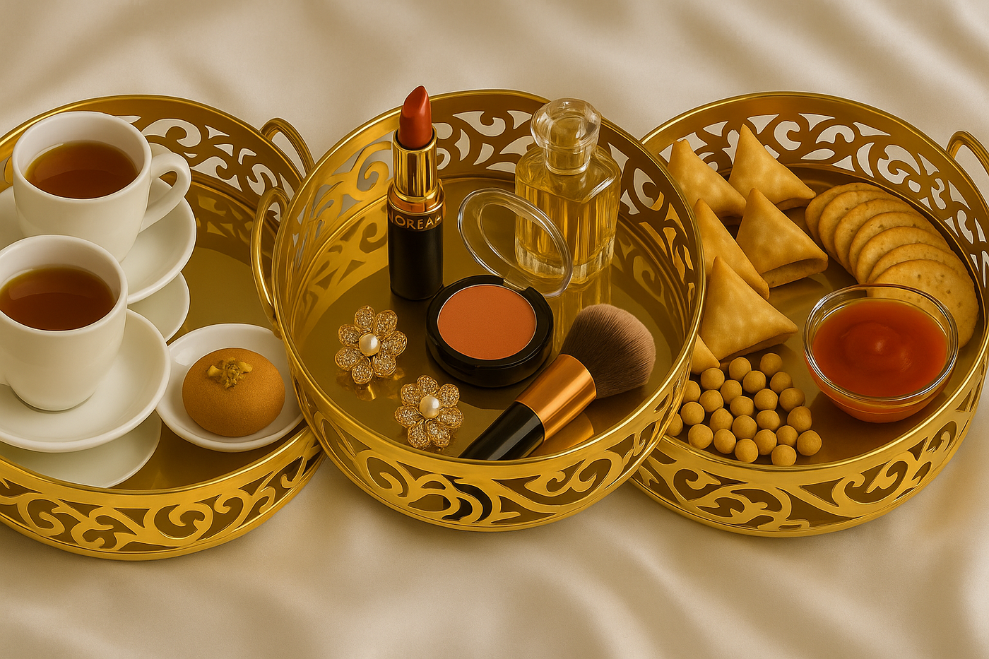 Glass Mirror Gold Luxury Storage Display Tray