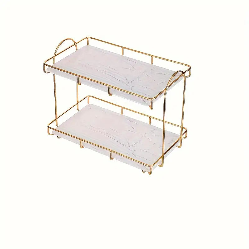 2-Tier Golden Organizer - Space-Saving Bathroom Shelf for Perfume & Cosmetics