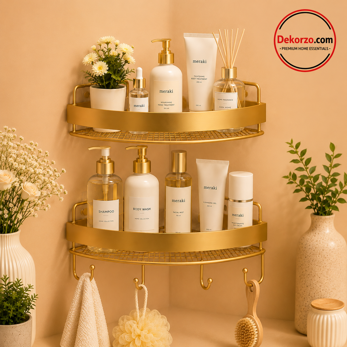 Luxury Golden Corner Bathroom Shelf – 2 Tier