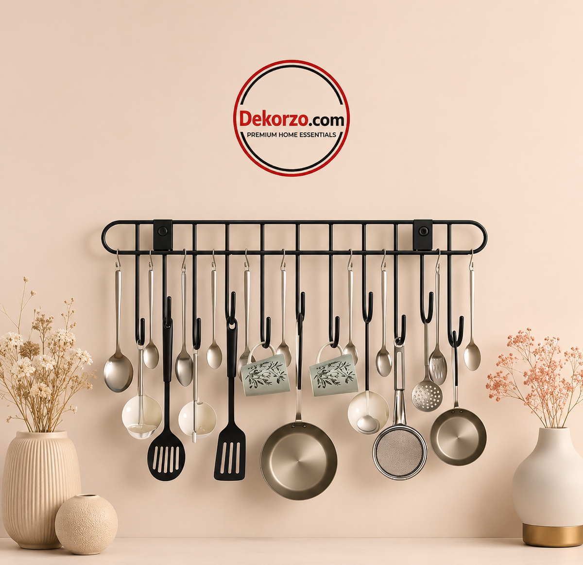 Kitchen Utensil Rack – 12 Hook Organizer for Spoons
