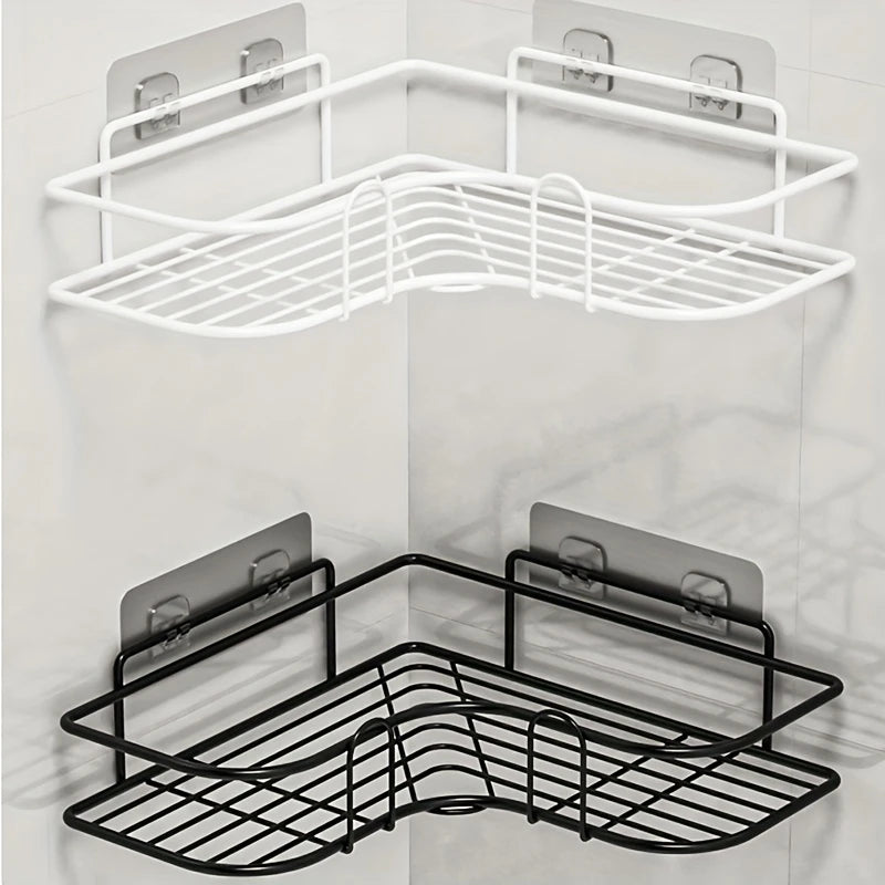 Triangular bathroom shelf for mounting on the wall