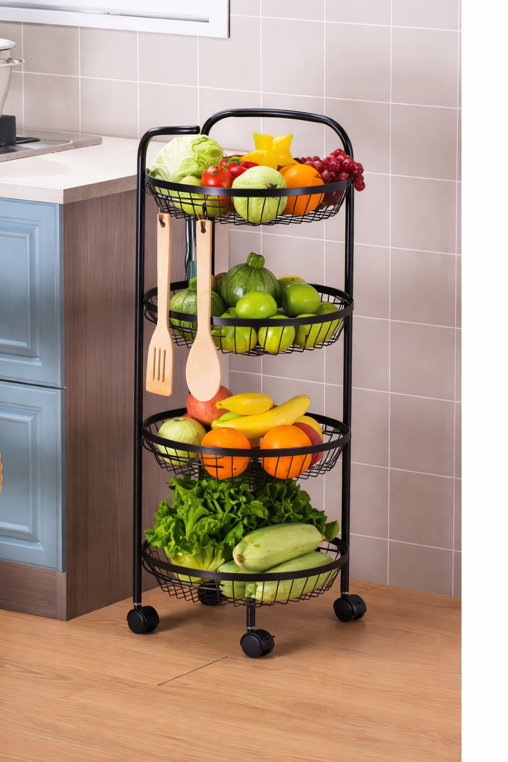 Metal Fruit & Vegetable Storage Trolley (With Wheels)