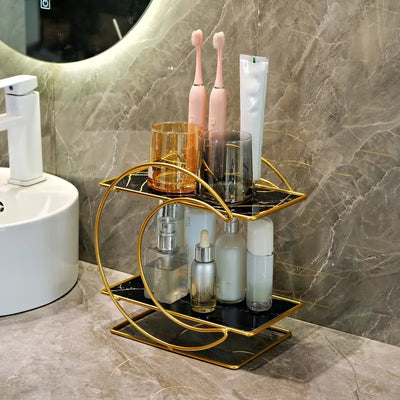 Luxury Golden Cosmetic & Skincare Organizer Rack – 2 Tier