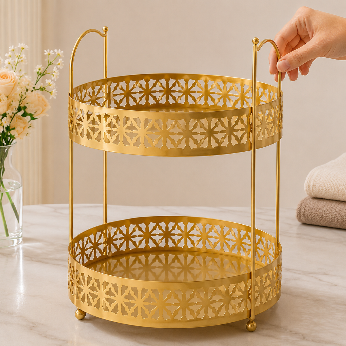 2 Tier Golden Metal Cosmetic & Skincare Organizer