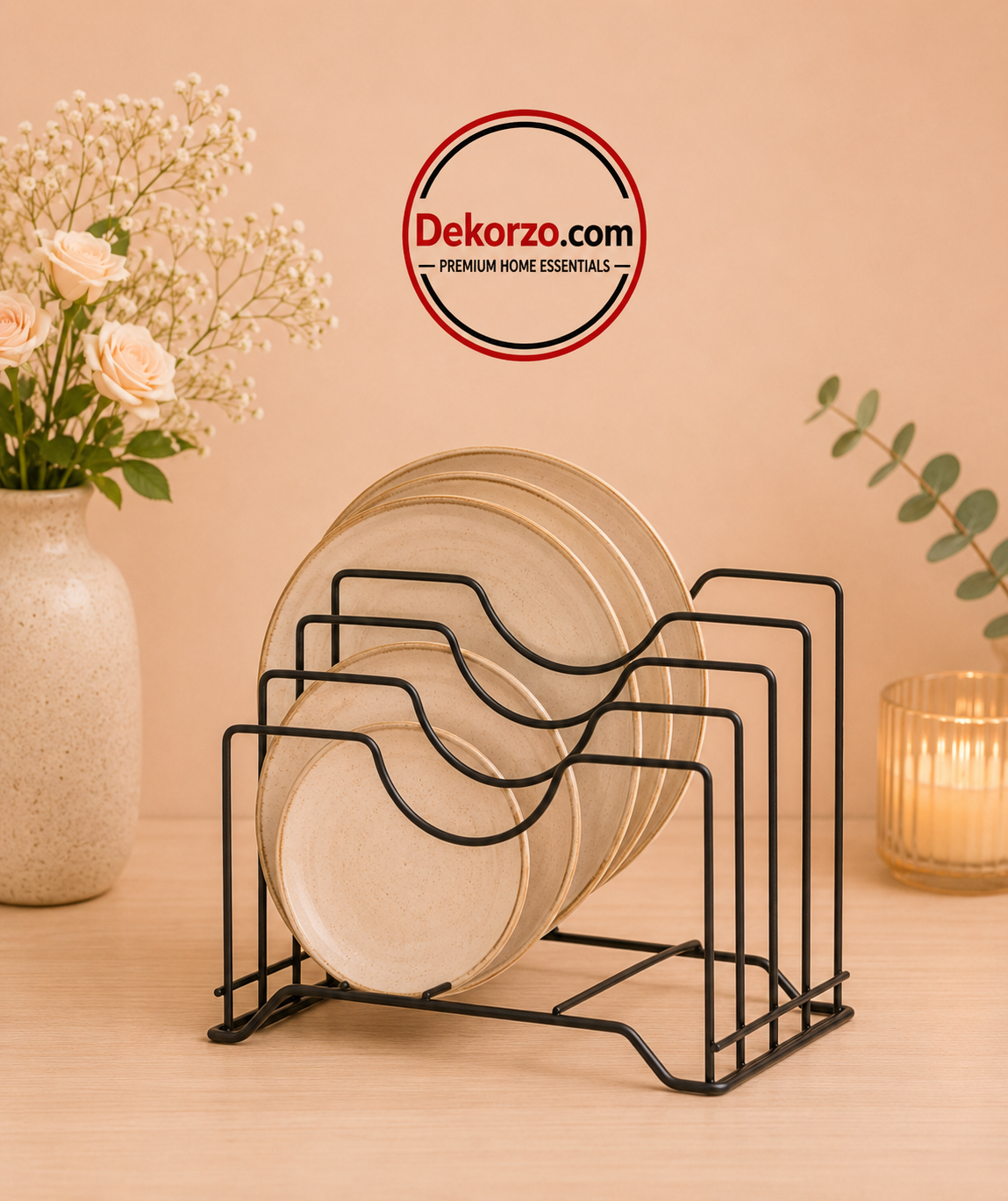 Metal Pot Lid Organizer Rack – Kitchen Countertop & Cabinet Storage Holder