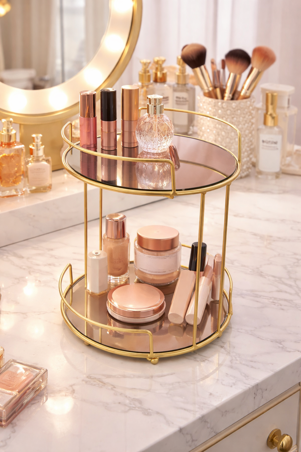 Metal Makeup Holder with Mirror Tray