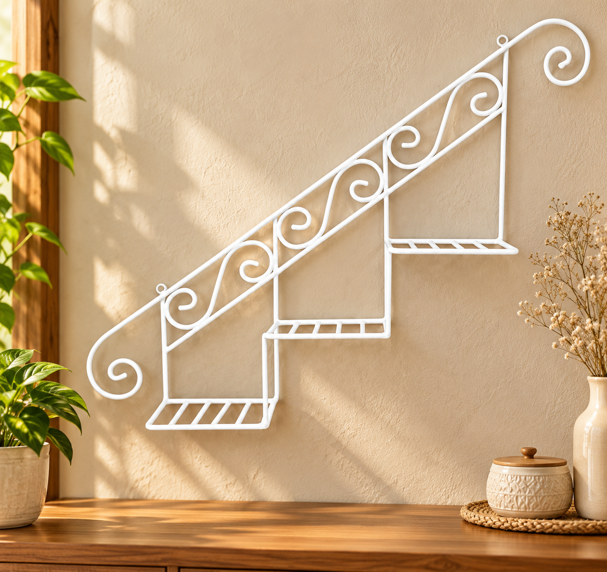 White Staircase Wall Mounted Plant Stand | 3-Tier Decorative Plant Holder