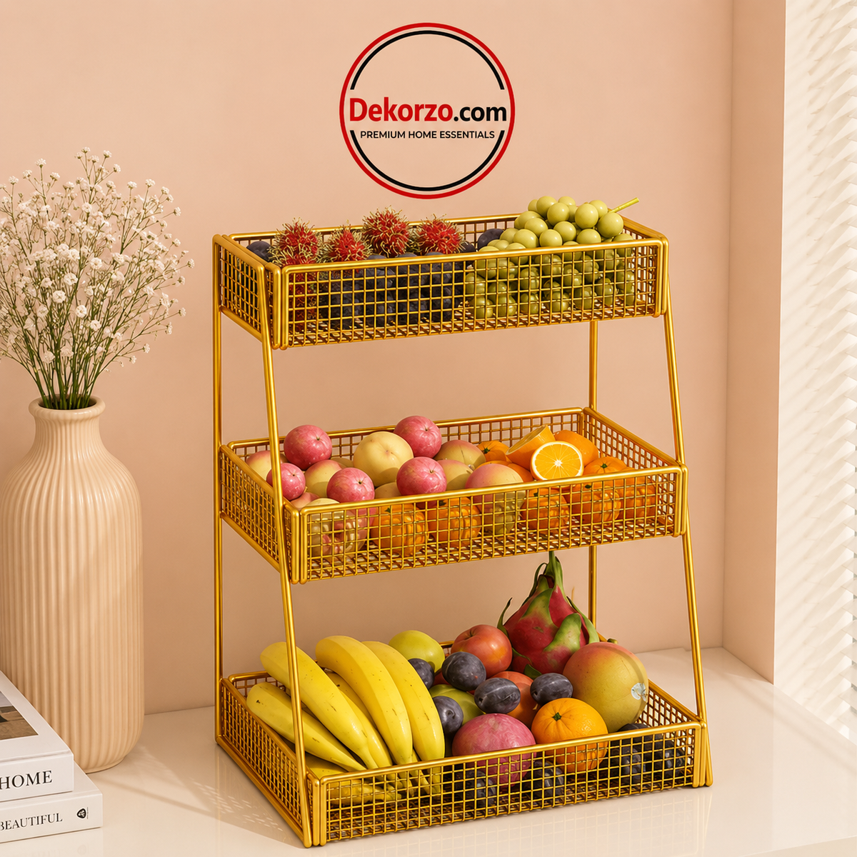 Multipurpose Tiered Metal Kitchen Storage Organizer