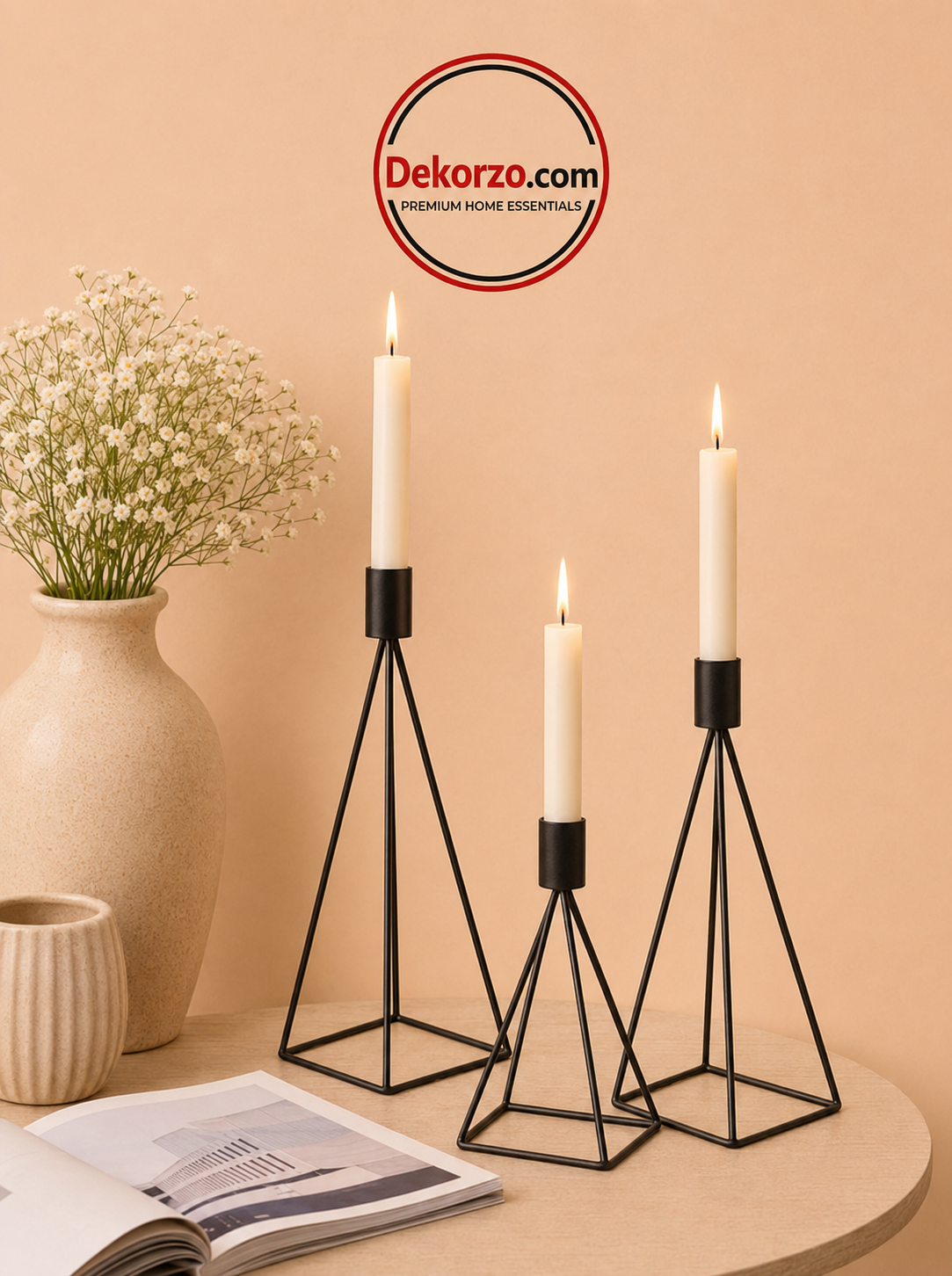 Vintage Wedding Table Decoration Candlesticks 3 set , Black