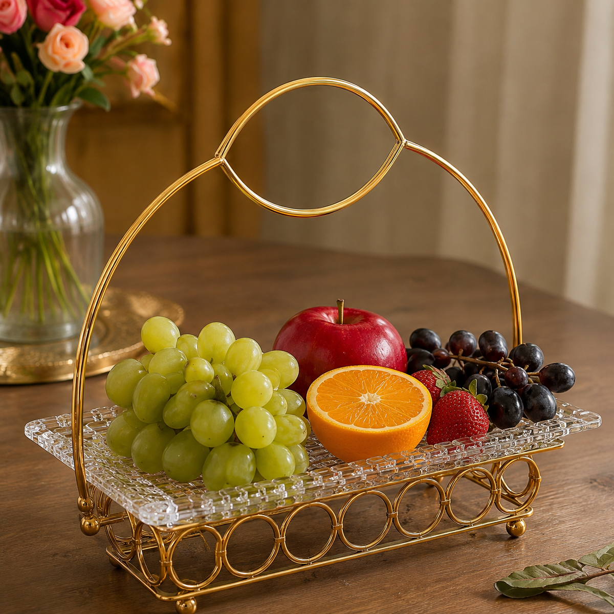 Golden Glass Serving Tray with Handle