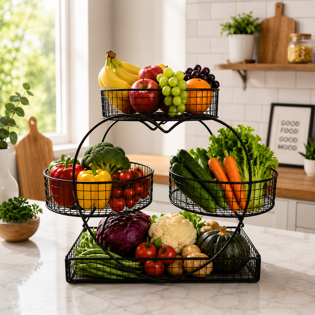 4-Tier Metal Fruit & Vegetable Storage Rack – Black