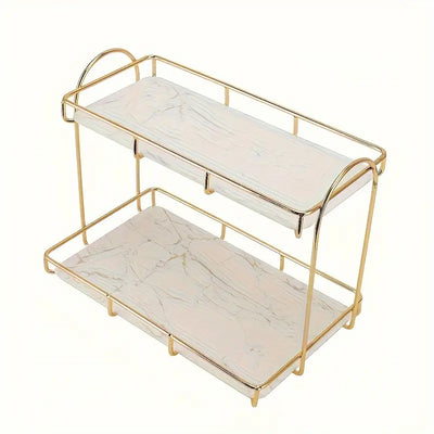 2-Tier Golden Organizer - Space-Saving Bathroom Shelf for Perfume & Cosmetics