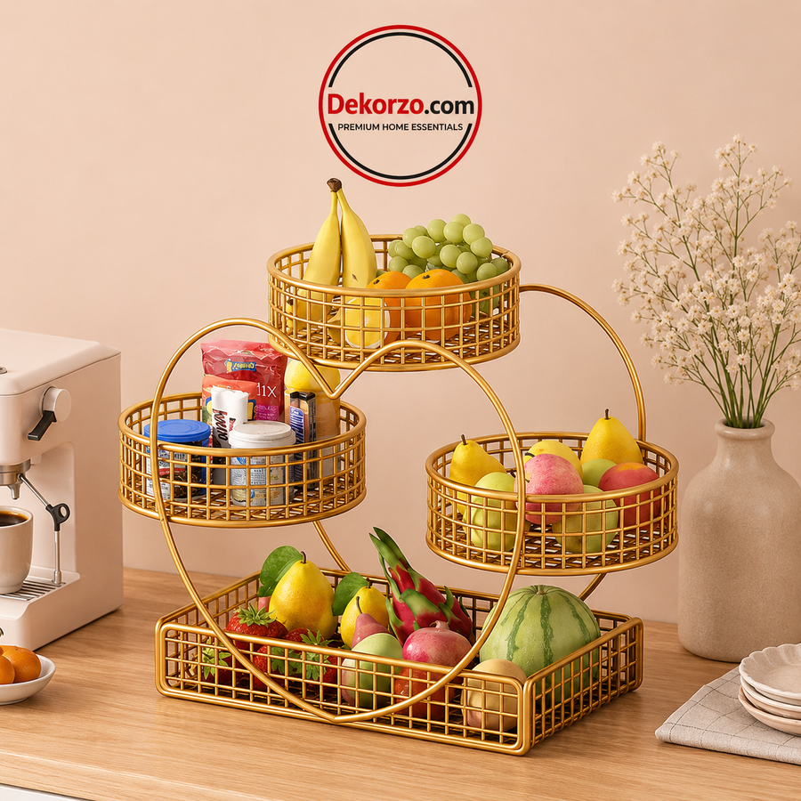 Heart-Shaped 3-Tier Metal Fruit Basket