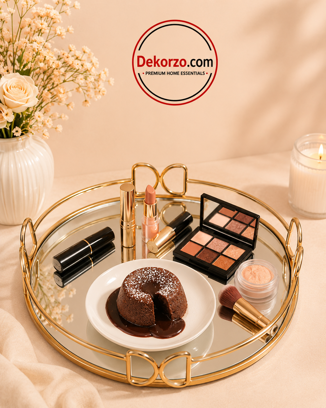 Elegant Golden Oval Mirror Tray