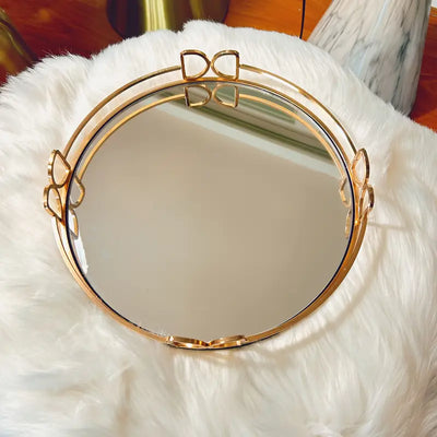 Elegant Golden Oval Mirror Tray – Decorative & Multi-Purpose