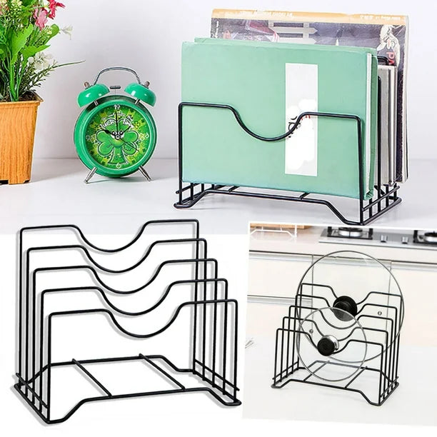 Metal Pot Lid Organizer Rack – Kitchen Countertop & Cabinet Storage Holder