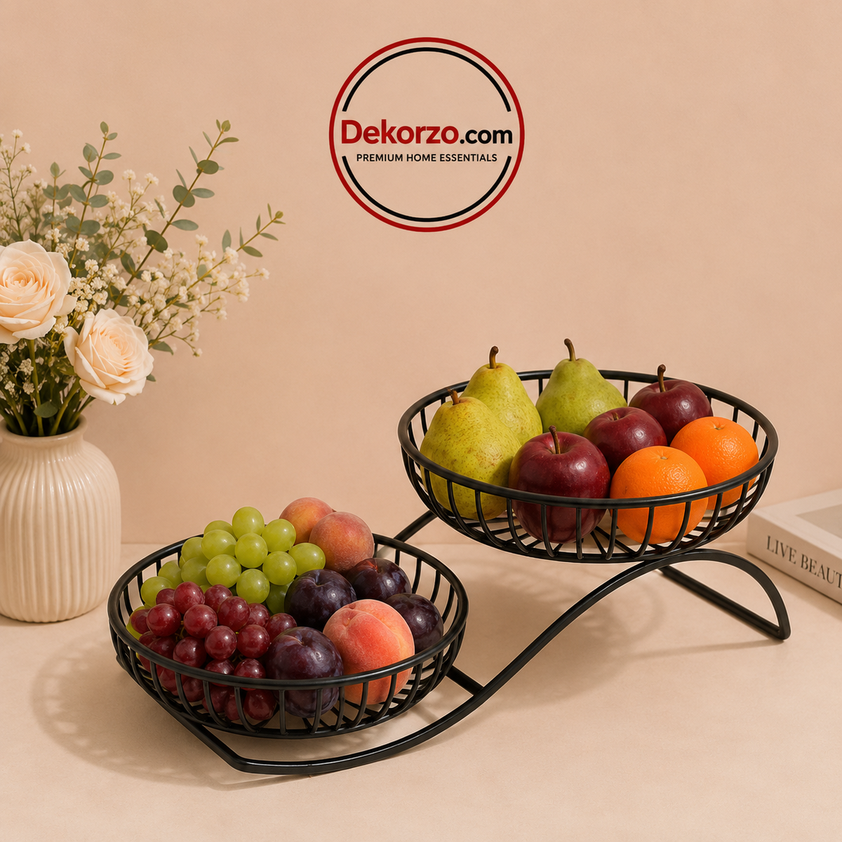 Round Metal Fruit Basket for Kitchen and table