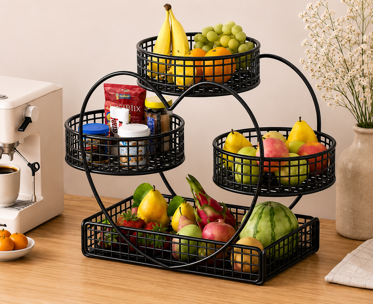4-Tier Metal Fruit & Vegetable Storage Rack – Black