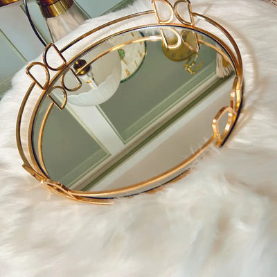 Elegant Golden Round Mirror Tray – Decorative & Functional